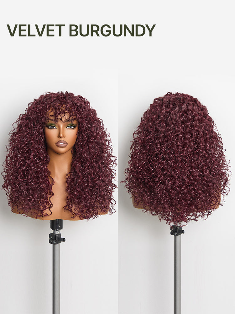 Doncill Veralux™ Blend Human Hair Boho Curly Wig with Bangs Effortless Shaggy Waves Put on and Go