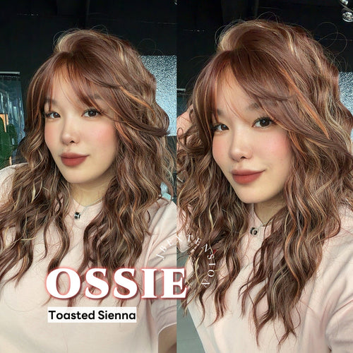 Doncill 22 Inches Scalpiana Long Wave Toasted Sienna 3.5X4 Hard Silky Top Natural Scalp Effect Wig with Bangs OSSIE TOASTED SIENNA