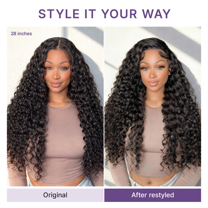 Luvme Hair PreMax water wave curly lace frontal wig with drawstring, 13x4 pre-cut lace, glueless flexible fit, fluffy curly style