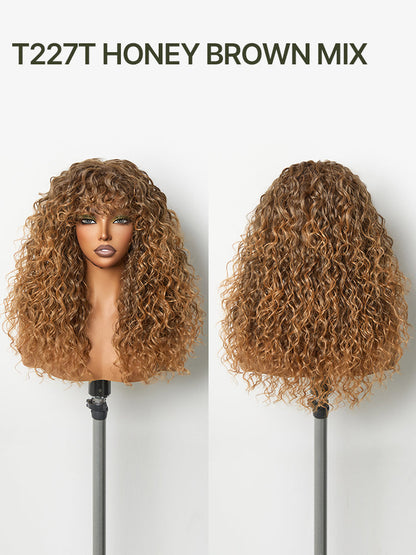 Doncill Veralux™ Blend Human Hair Boho Curly Wig with Bangs Effortless Shaggy Waves Put on and Go