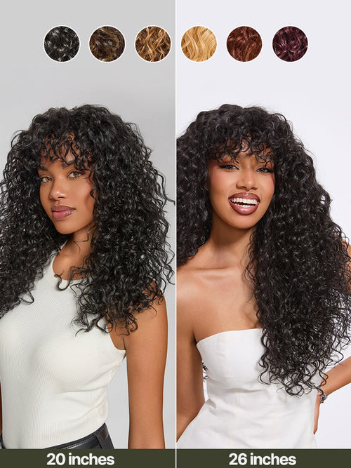 Doncill Veralux™ Blend Human Hair Boho Curly Wig with Bangs Effortless Shaggy Waves Put on and Go