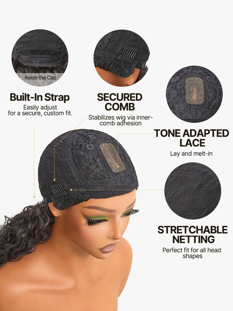Doncill Veralux™ Blend Human Hair Boho Curly Wig with Bangs Effortless Shaggy Waves Put on and Go