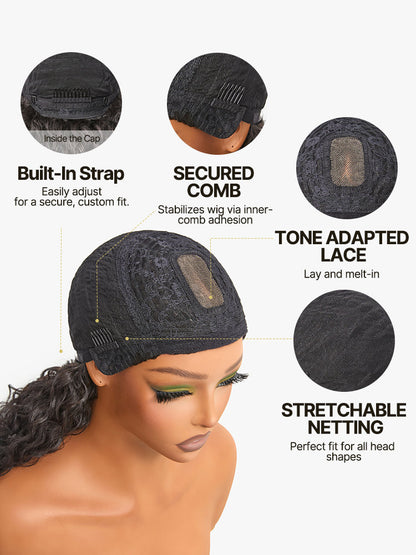 Doncill Veralux™ Blend Human Hair Boho Curly Wig with Bangs Effortless Shaggy Waves Put on and Go
