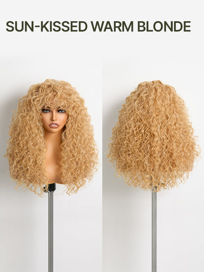 Doncill Veralux™ Blend Human Hair Boho Curly Wig with Bangs Effortless Shaggy Waves Put on and Go
