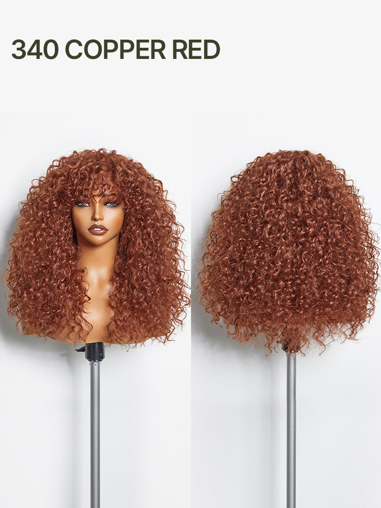 Doncill Veralux™ Blend Human Hair Boho Curly Wig with Bangs Effortless Shaggy Waves Put on and Go