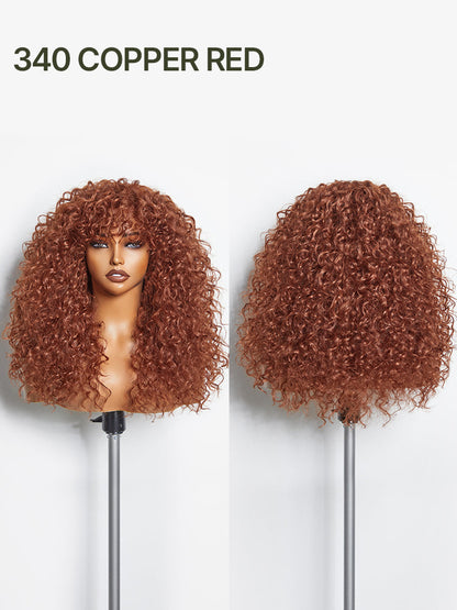 Doncill Veralux™ Blend Human Hair Boho Curly Wig with Bangs Effortless Shaggy Waves Put on and Go