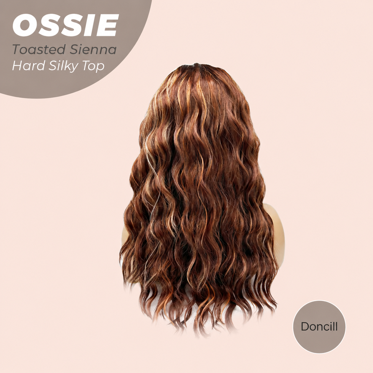 Doncill 22 Inches Scalpiana Long Wave Toasted Sienna 3.5X4 Hard Silky Top Natural Scalp Effect Wig with Bangs OSSIE TOASTED SIENNA