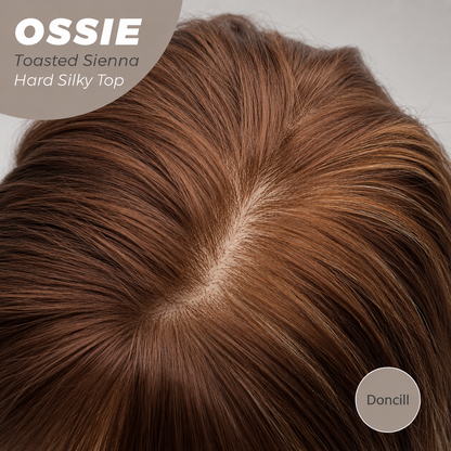 Doncill 22 Inches Scalpiana Long Wave Toasted Sienna 3.5X4 Hard Silky Top Natural Scalp Effect Wig with Bangs OSSIE TOASTED SIENNA