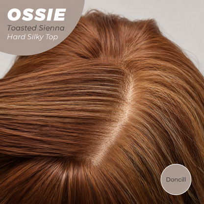 Doncill 22 Inches Scalpiana Long Wave Toasted Sienna 3.5X4 Hard Silky Top Natural Scalp Effect Wig with Bangs OSSIE TOASTED SIENNA