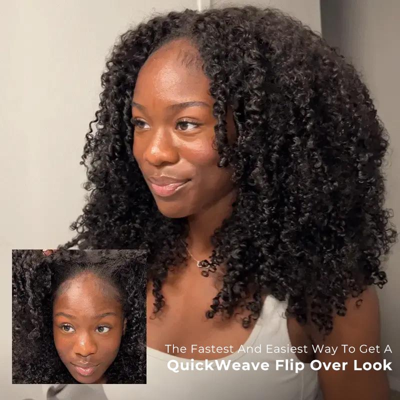 Invisible Hairline Glueless Half Wig – 3-in-1 Kinky Curly Flip Over Wig with Ponytail & Bun Styles – Beginner Friendly Natural Look Wig